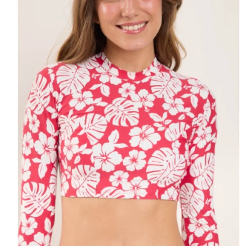 NWT Rio de Sol Top Pua Hibiscus Reef Tropical Floral Long Sleeve Swim Coverup S